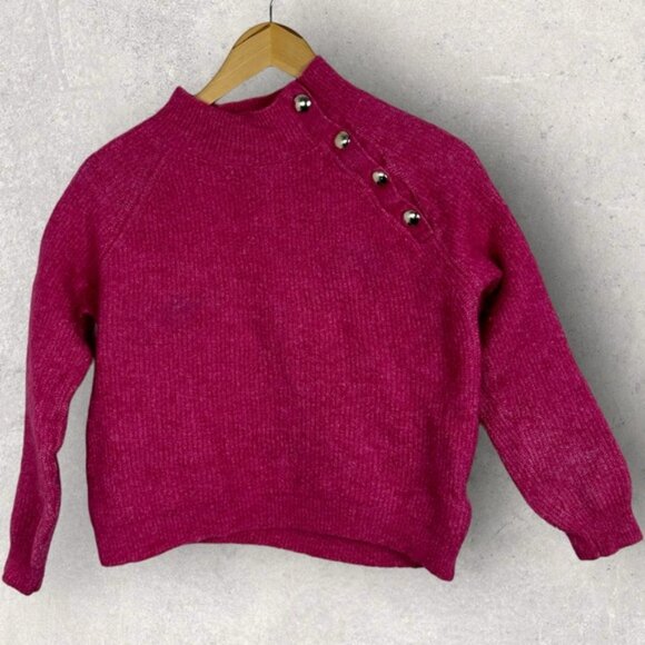 Sezane Trudy Ribbed Knit Sweater Pink Size Medium French Buttons Mohair Wool M - Picture 2 of 14